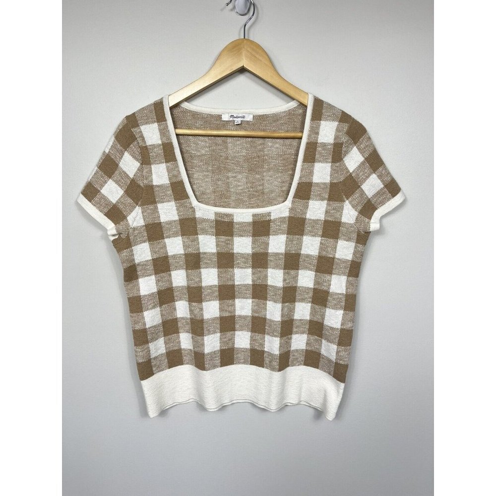 Madewell Brown and Cream Checkered Sweater